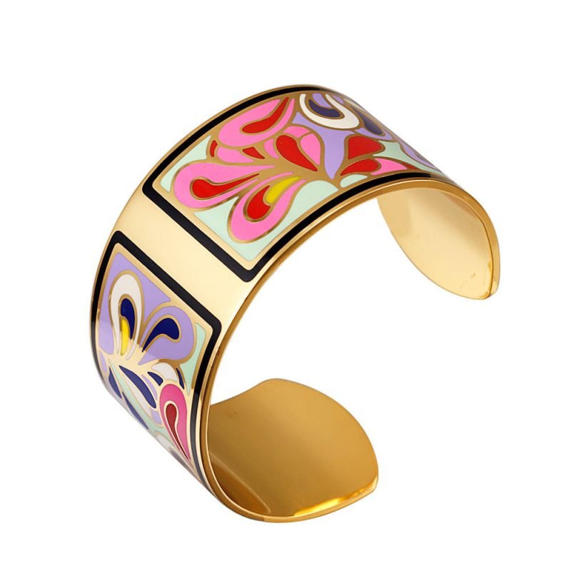 Copper Opening Color Enamel Love Bangle Bracelets - Image 5