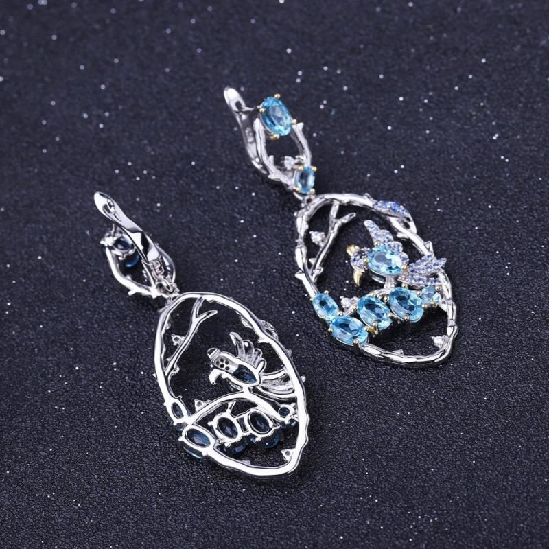 Designer Jewelry Natural Blue Topa Earrings 925 Sterling Silver Handmade Women's Fashion Earrings - Image 4