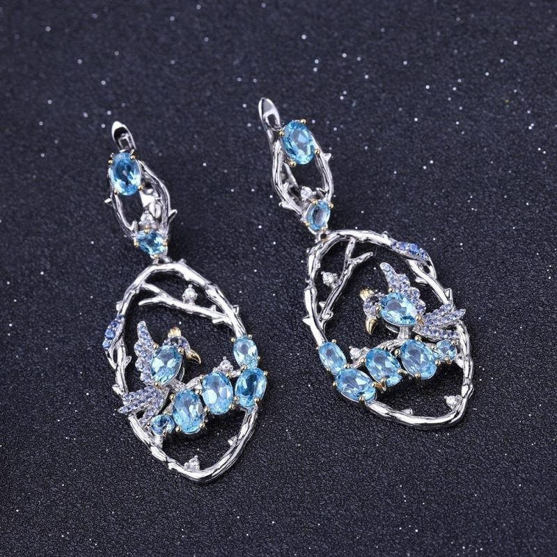 Designer Jewelry Natural Blue Topa Earrings 925 Sterling Silver Handmade Women's Fashion Earrings - Image 3