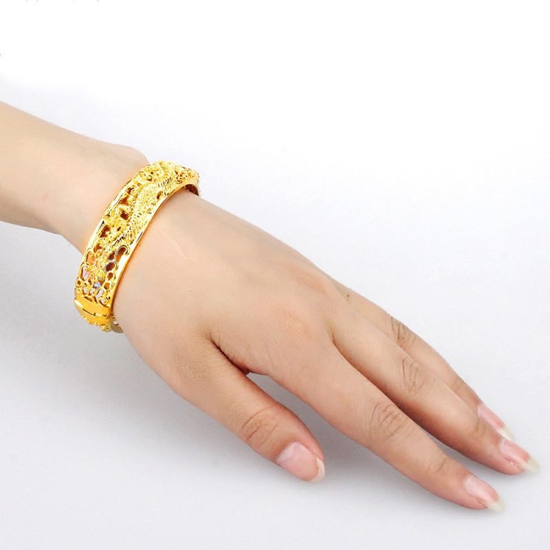 Gold-Plated Hollow Dragon And Phoenix Bracelets Bridal Wedding Jewelry Products Sand Gold-Plated Bracelets Will Not Fade For A Long Time - Image 2