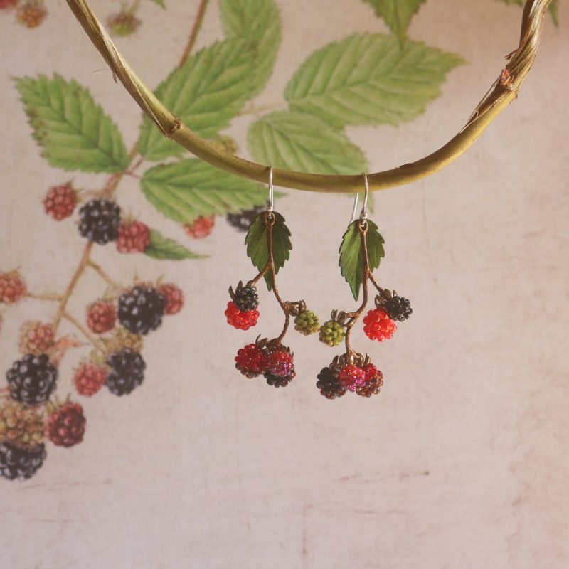 Vintage Handmade Beaded Raspberry Earrings - Image 6