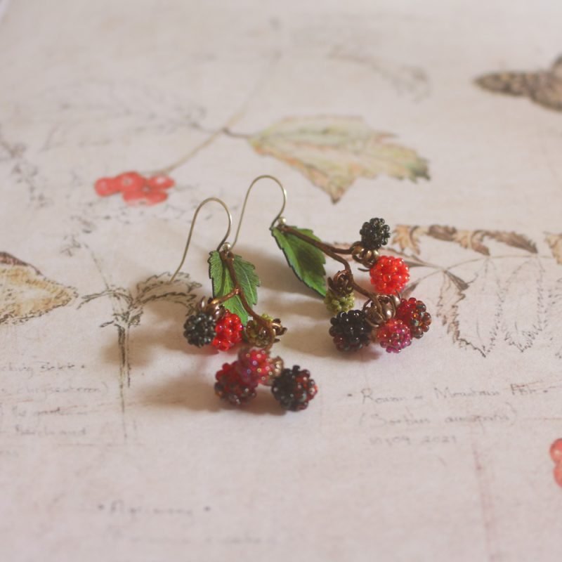 Vintage Handmade Beaded Raspberry Earrings - Image 8