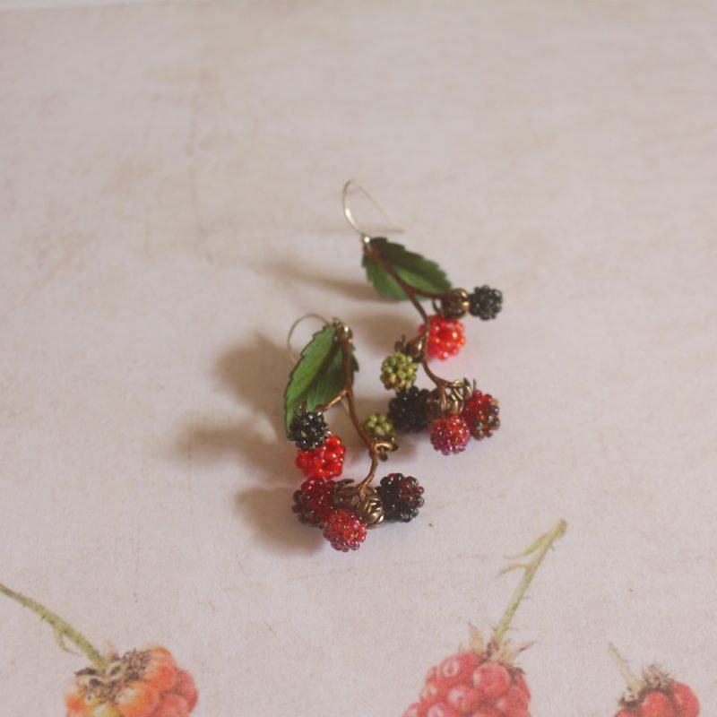 Vintage Handmade Beaded Raspberry Earrings - Image 9