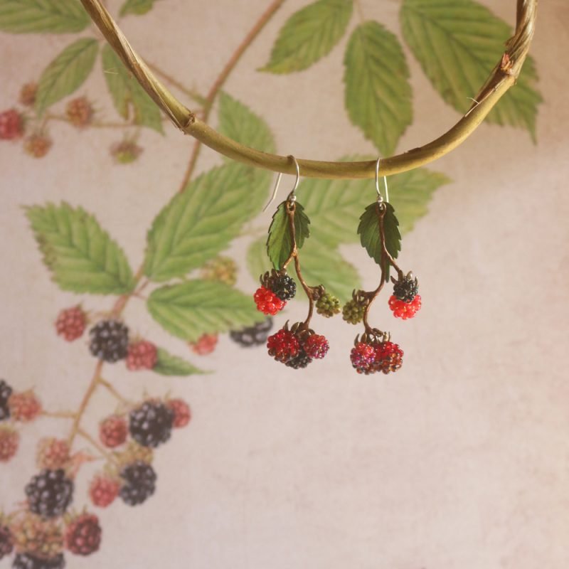 Vintage Handmade Beaded Raspberry Earrings - Image 10