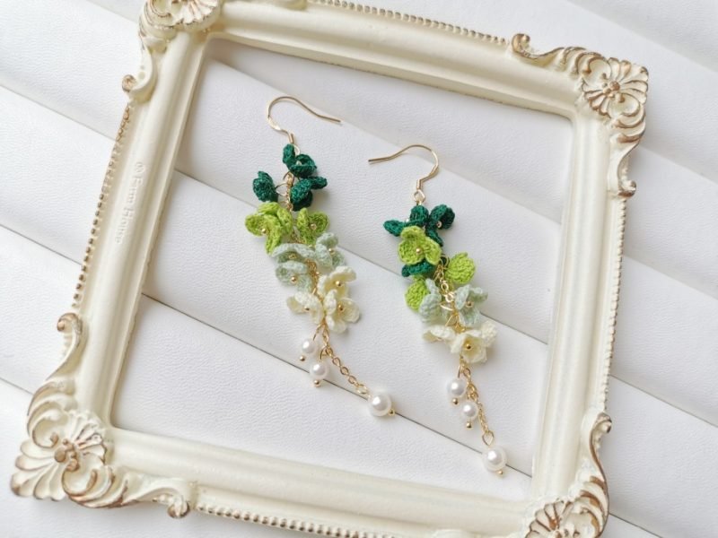 Handmade Lace Thread Micro Crochet Crushed Flower Earrings - Image 7