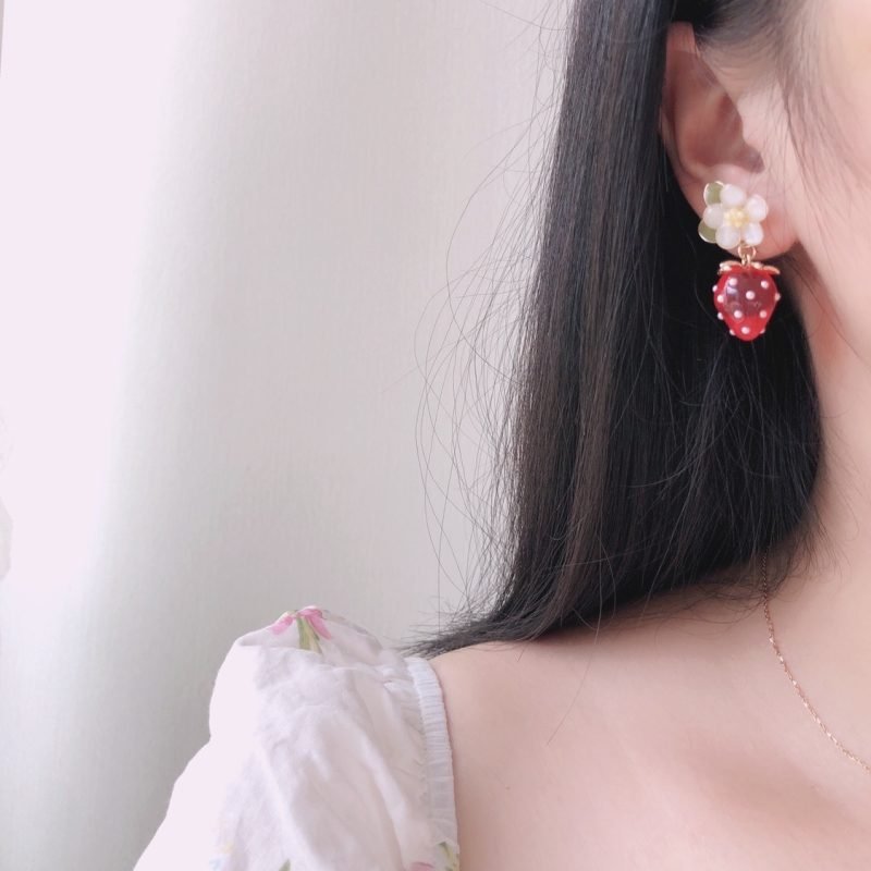 Handmade Cute Strawberry Japanese Jewelry Earrings - Image 2