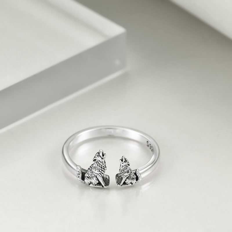 Sterling Silver Wolf Rings Mother and Child Open Adjustable Size Rings - Image 4